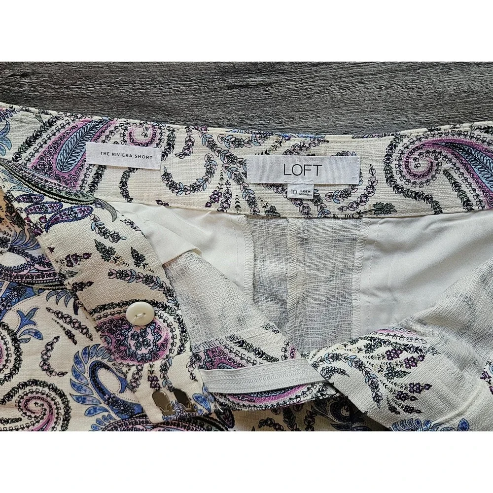 LOFT The Riviera Short Size 10 Paisley Print Blue Purple Cotton Blend Mid Rise